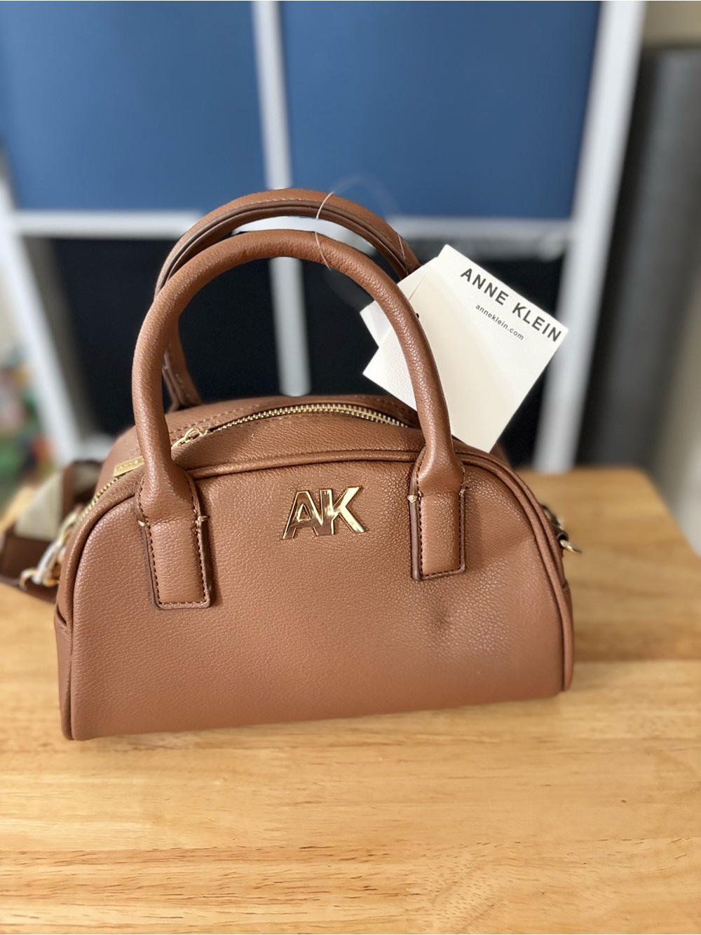 Anne Klein Tan Dome Satchel with Gold Hardware